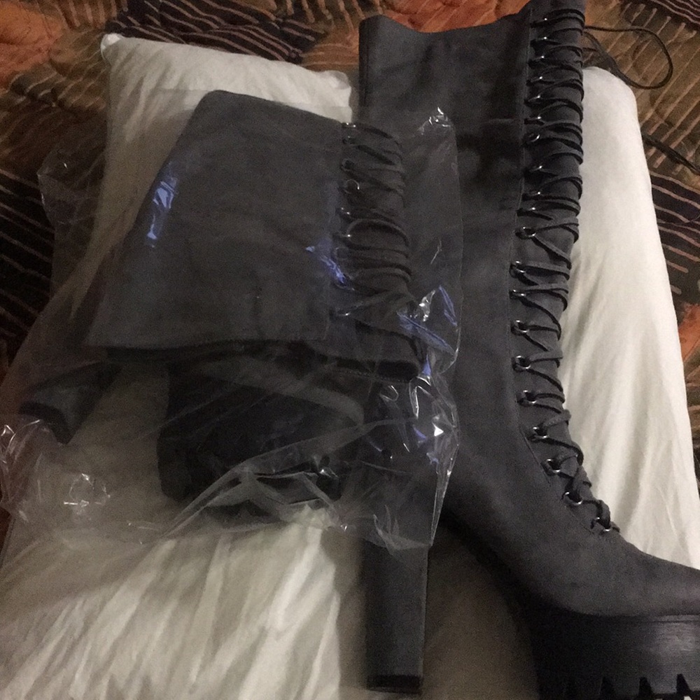 Gray Over the knee boots NWT lace up front.